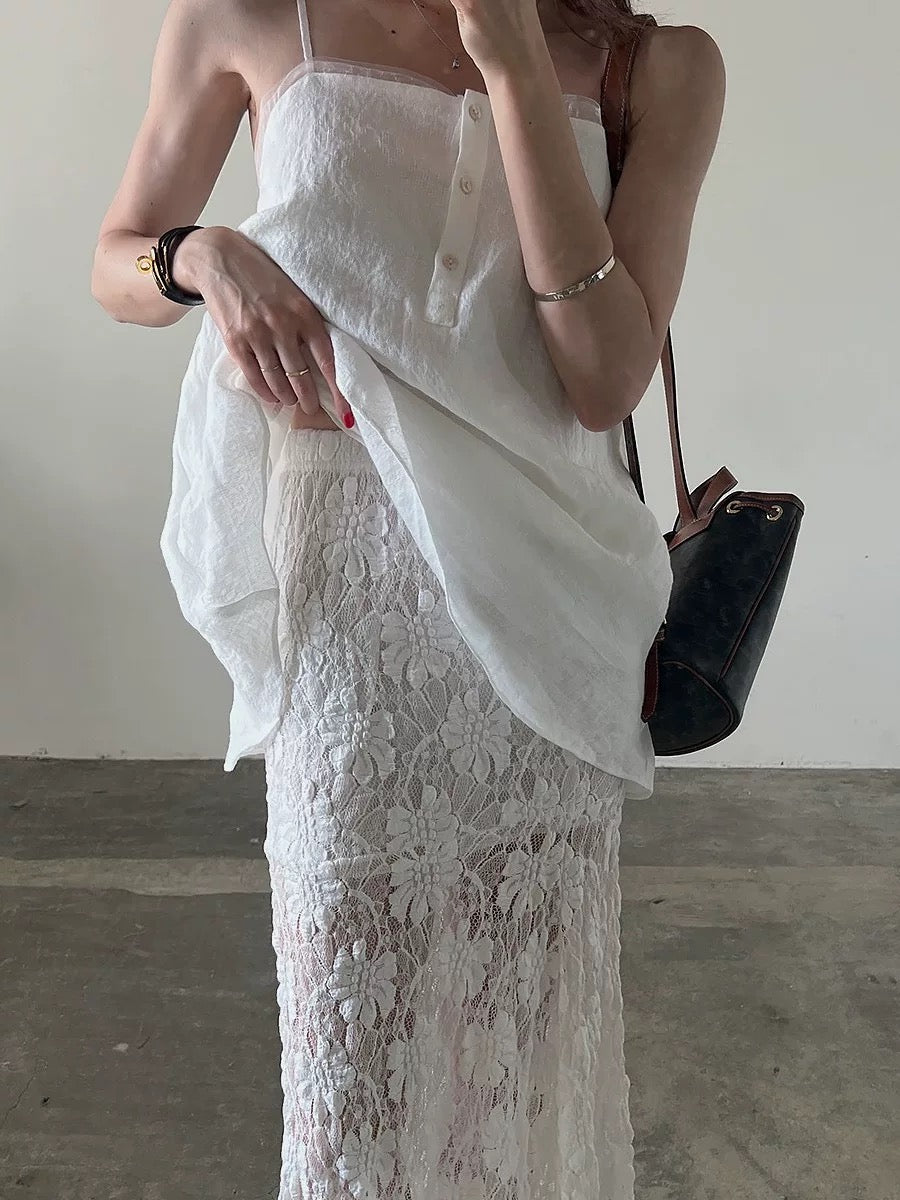 シアートリムコットンロングキャミソール