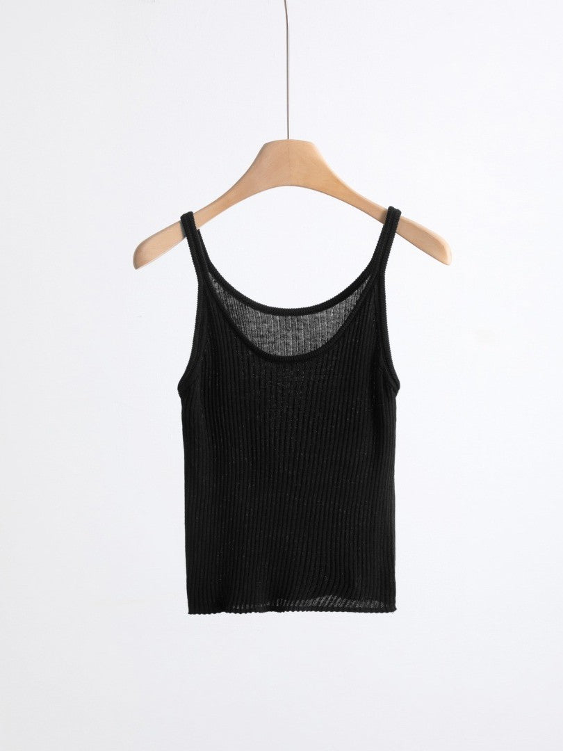 リネンブレンドUネックリブタンクトップ（ビビット）