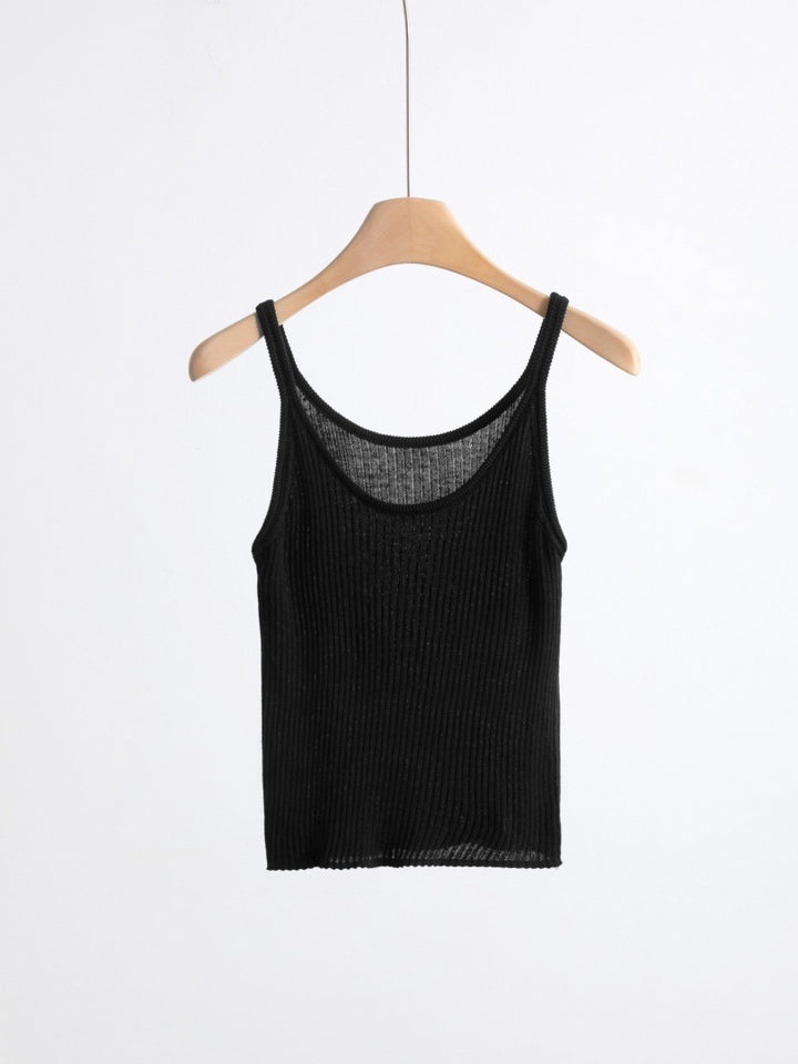 リネンブレンドUネックリブタンクトップ（ビビット）