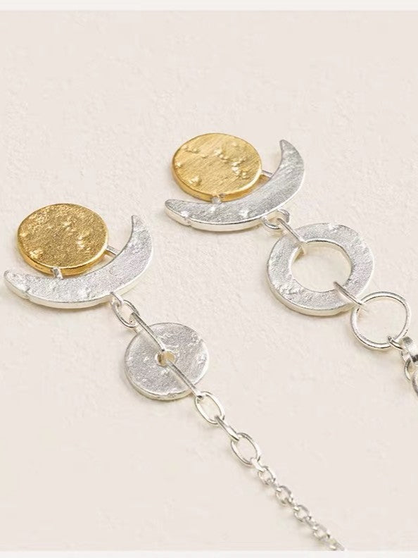 Moonデザインアシンメトリーチェーンピアス