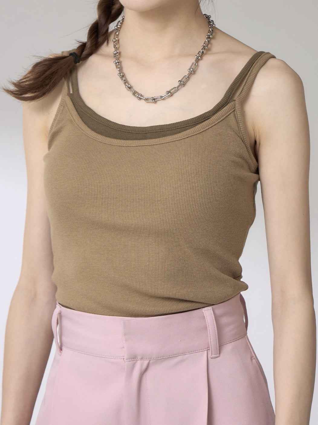 【 Select 】レイヤード風カップ付きリブキャミ