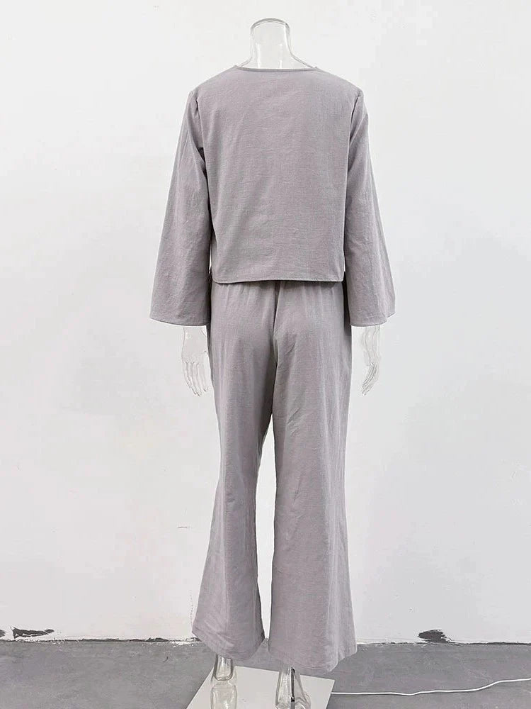 【アウトレット】(即納) コットンレースアップルーズパンツセット