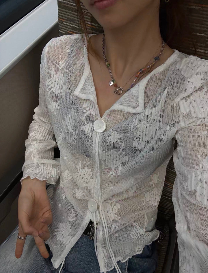 メロウフリルシアージャガードカーディガン