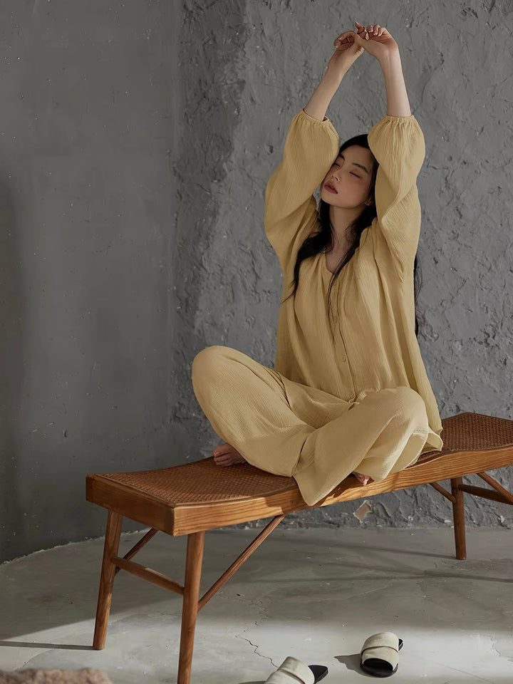 【wabi sabi】リップルコットンノーカラーカーディガンセットアップ