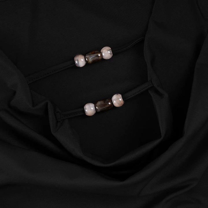 ビーズ付きディープネックボディースーツ