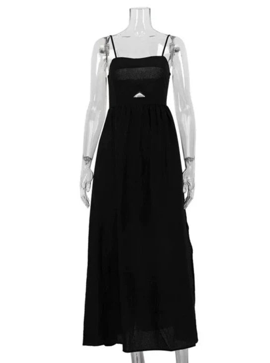 【アウトレット】(即納) ウエストカットキャミソールロングフレアワンピース