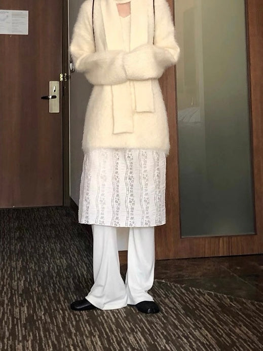 レーススカート付きフレアパンツ