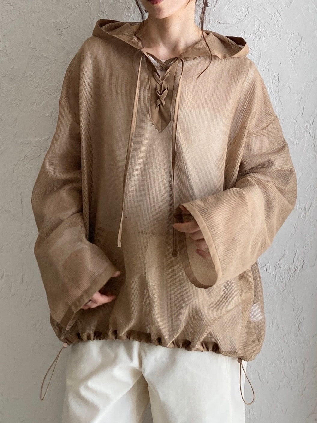 【 Select 】メッシュカットソーフーディープルオーバー