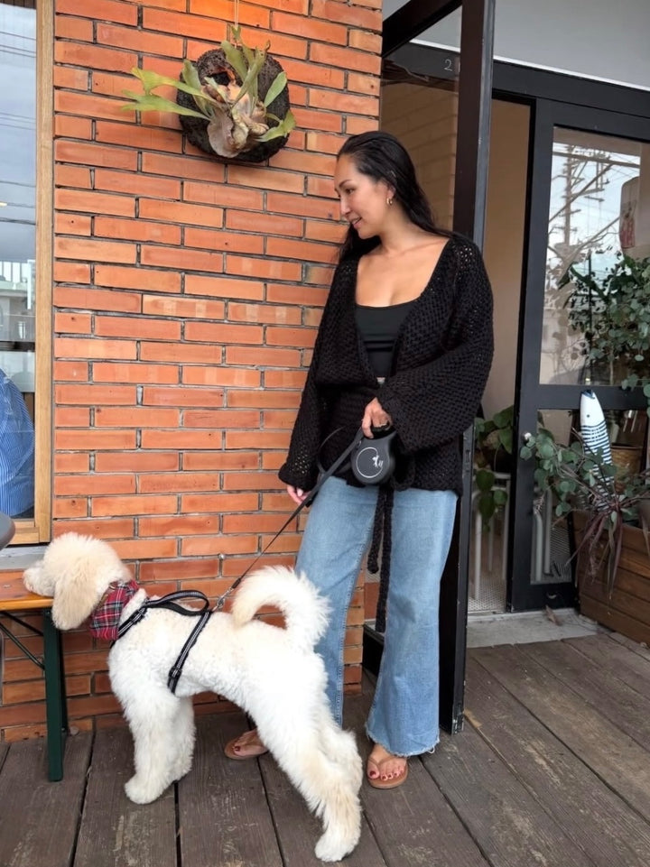 メッシュニットソリッドカラーラップカーディガン