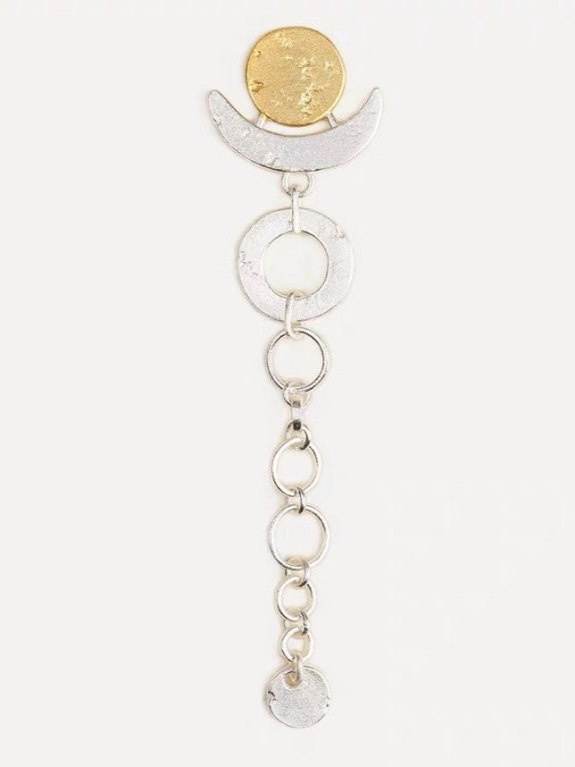 Moonデザインアシンメトリーチェーンピアス