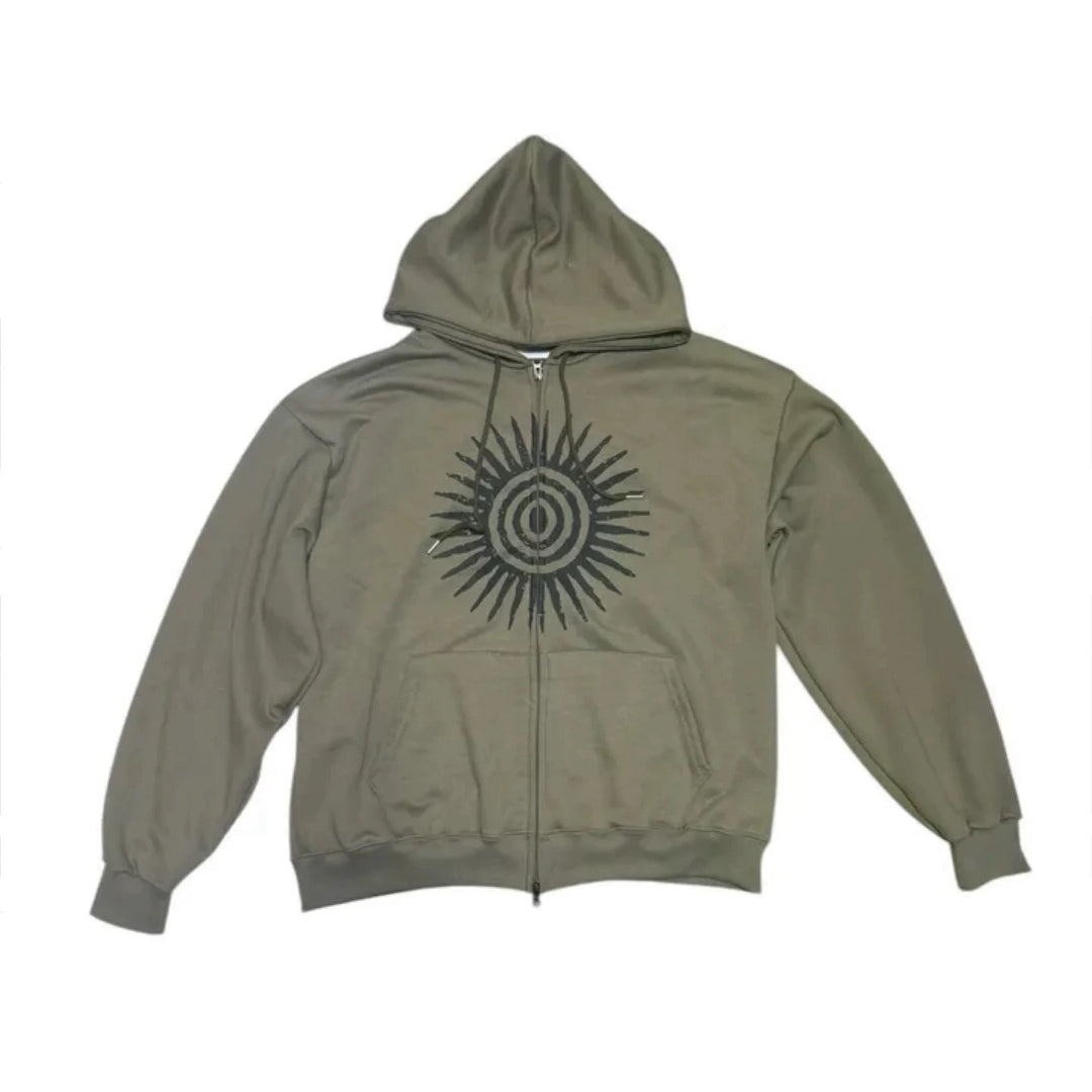 Sun Symbol プリントジップアップフーディー