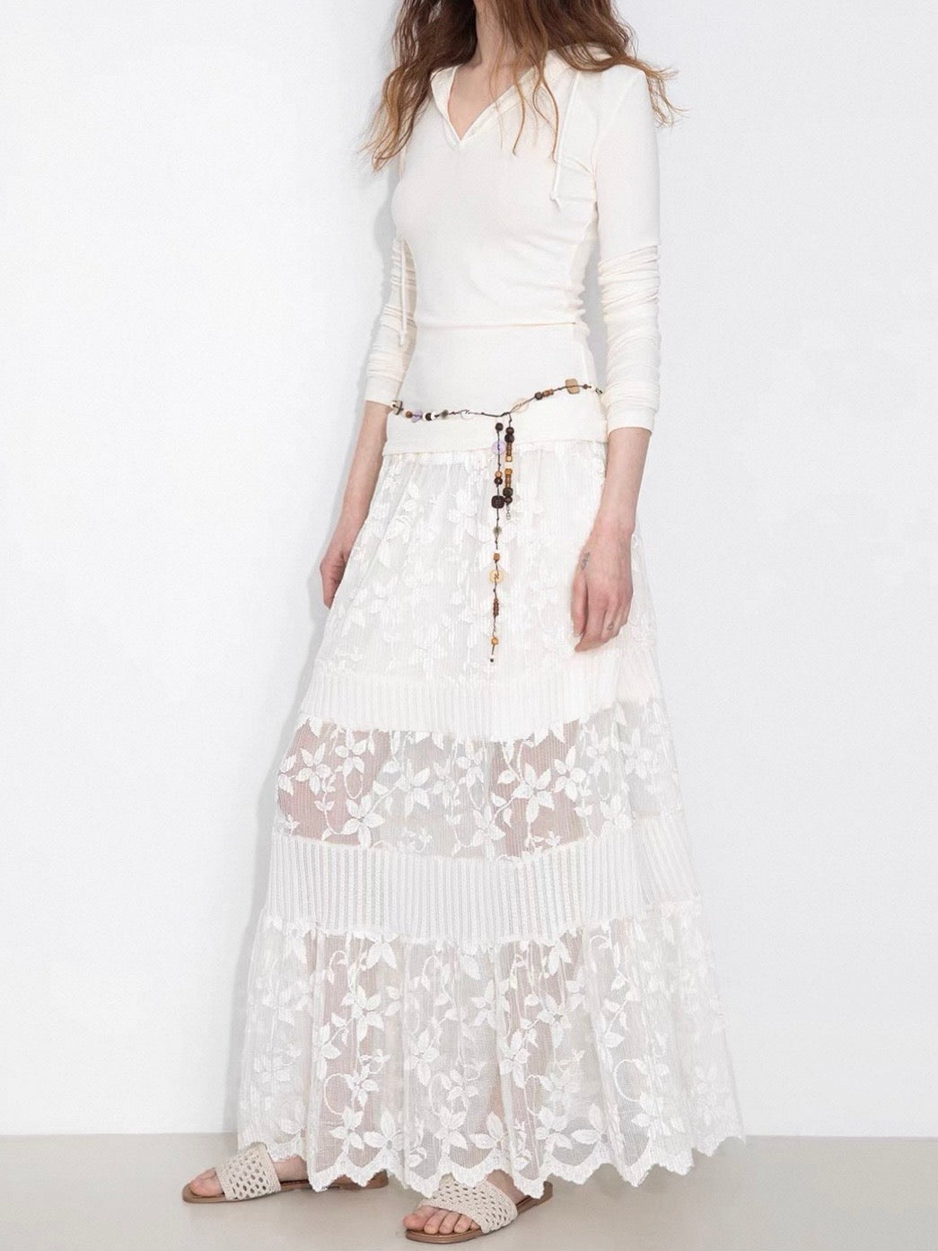 フラワーレース切り替えマキシスカート