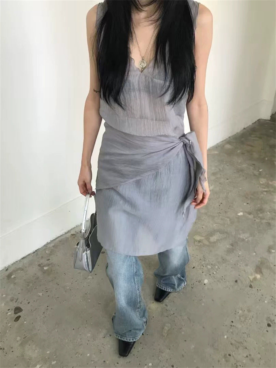 スカーフ付きテクスチャーワンピース