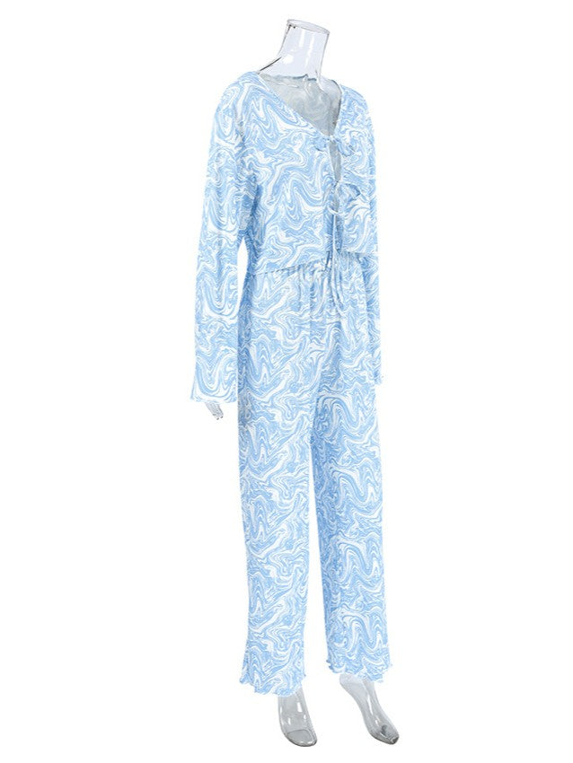 マーブルリブレースアップパンツセットアップ