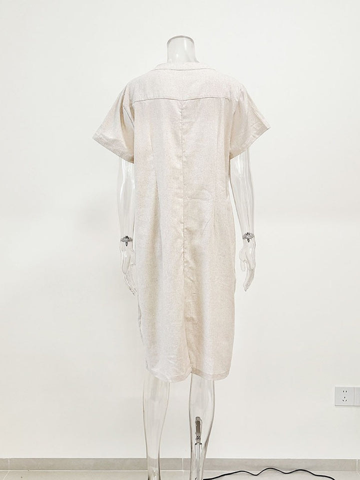 リネンブレンドキーネックチュニックワンピース