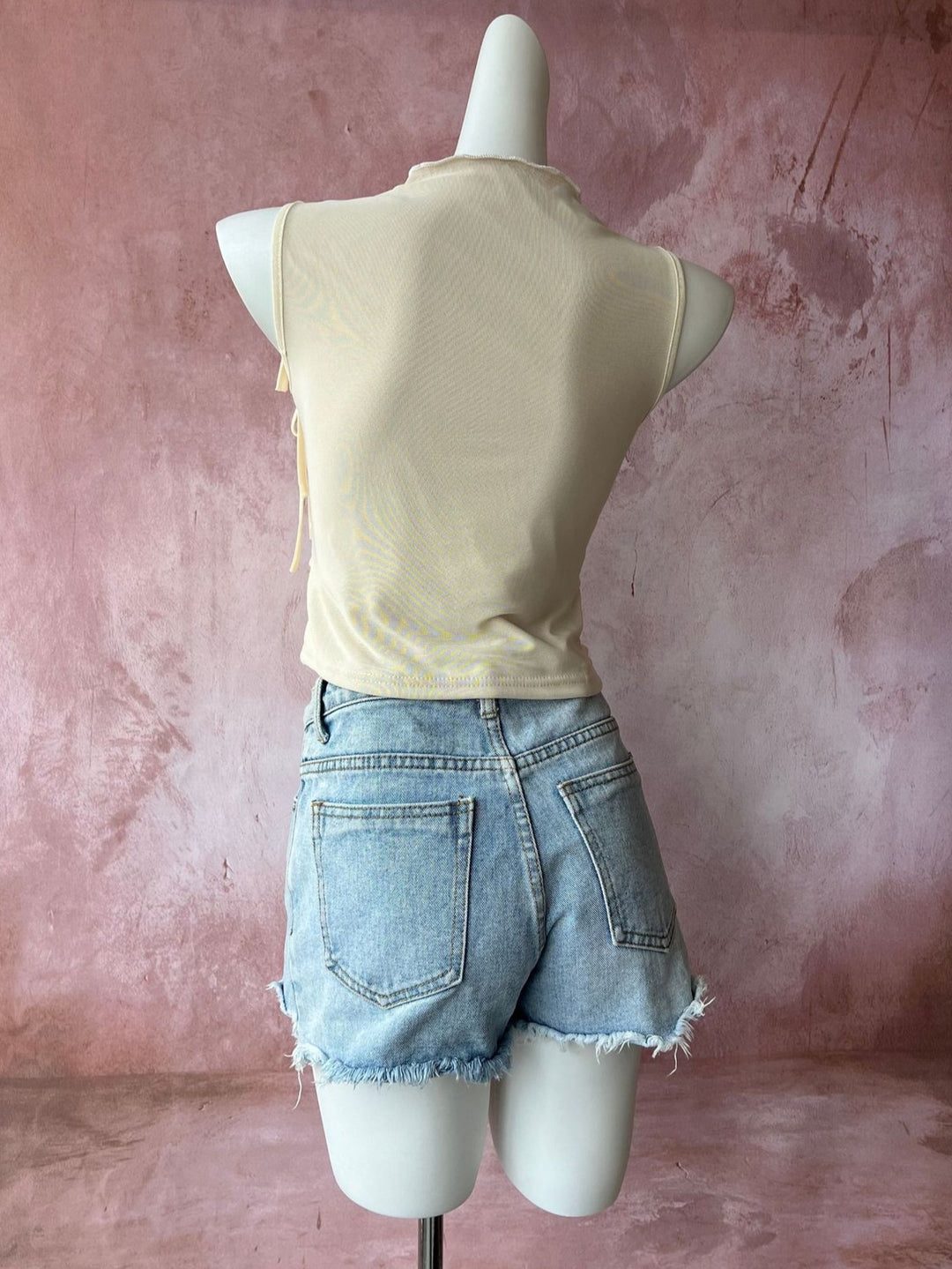 ドレープギャザーリボンチュールタンクトップ