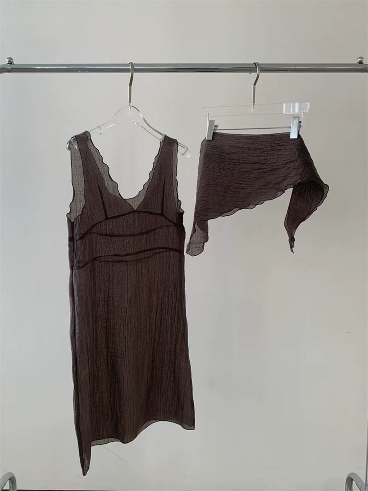 スカーフ付きテクスチャーワンピース