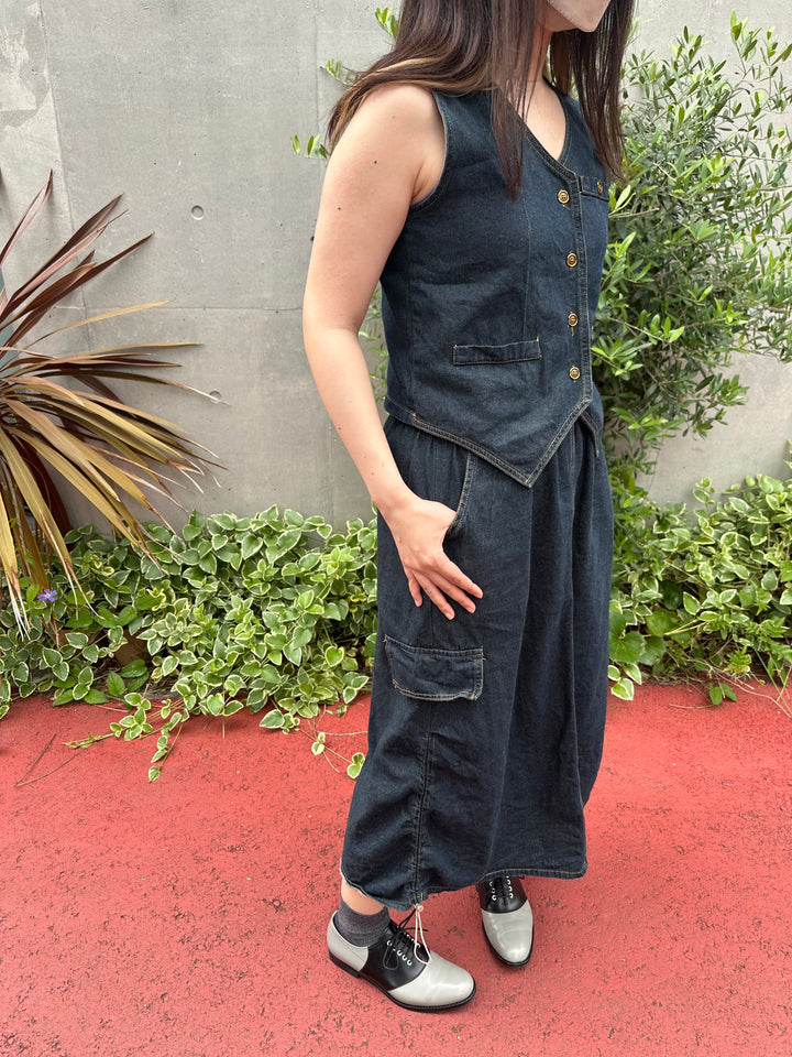 ノンウォッシュデニムベストスカートセット