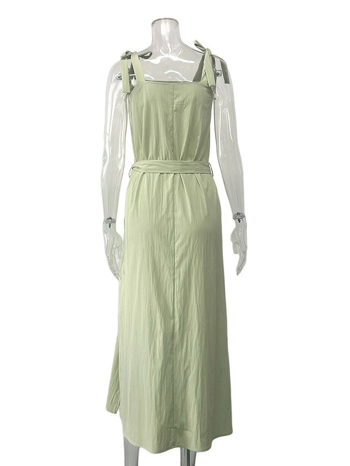 ショルダーウエストリボンスリットワンピース