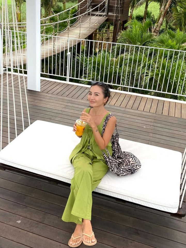 グリーンフロントリボントップパンツセットアップ