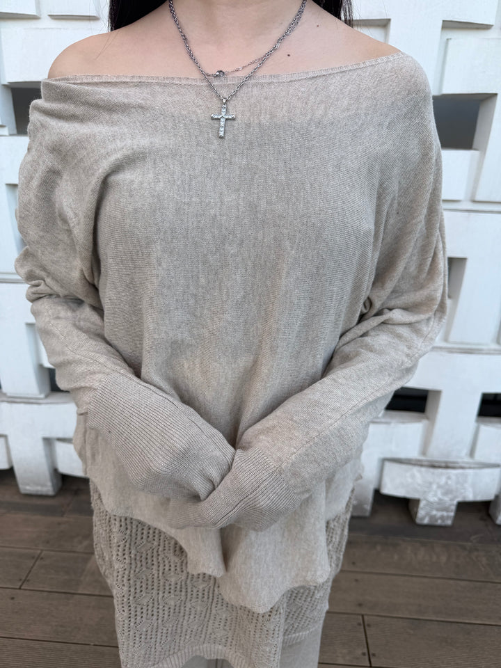 【アウトレット】(即納) ロングリブスリーブルーズニットトップス