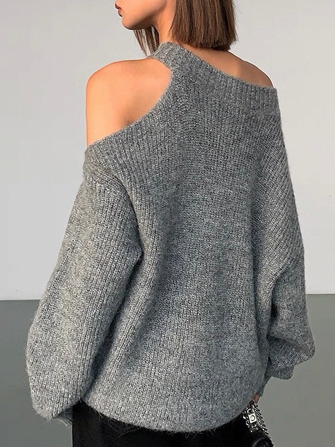 アシンメトリーオフショルダーロングセーター