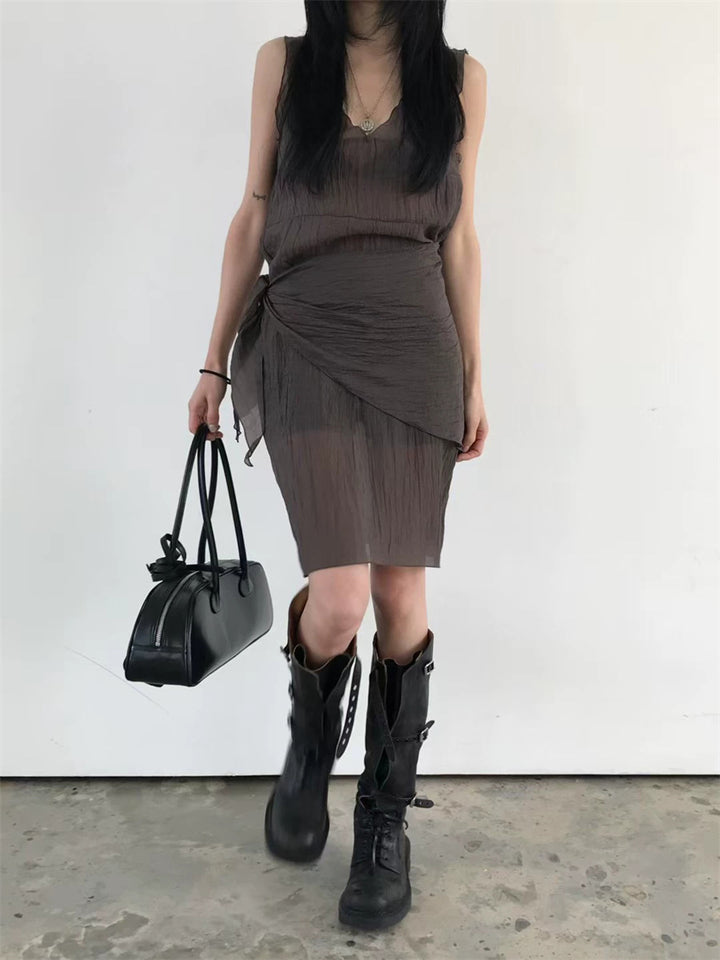 スカーフ付きテクスチャーワンピース