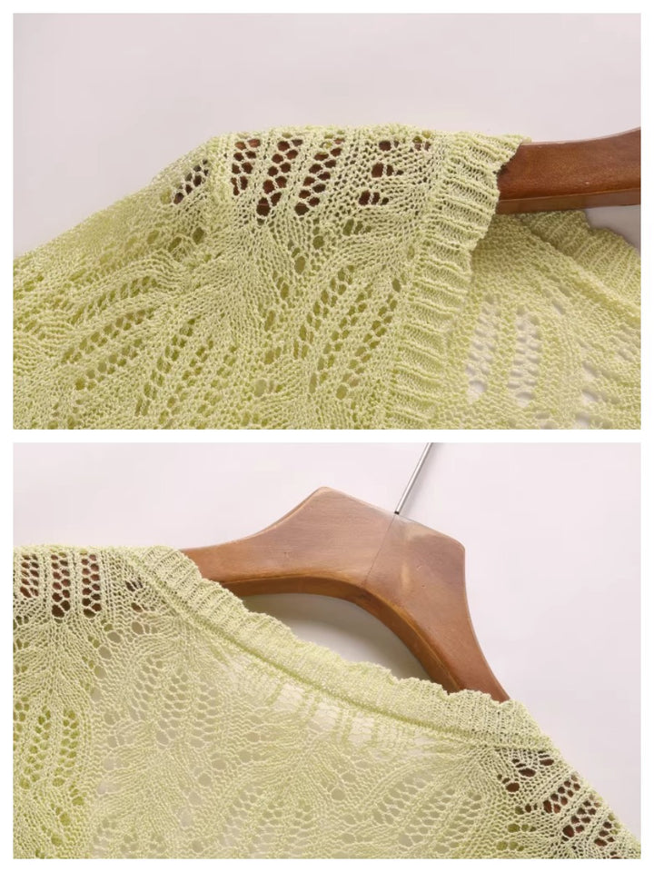 シアーレース クロップドニットカーディガン