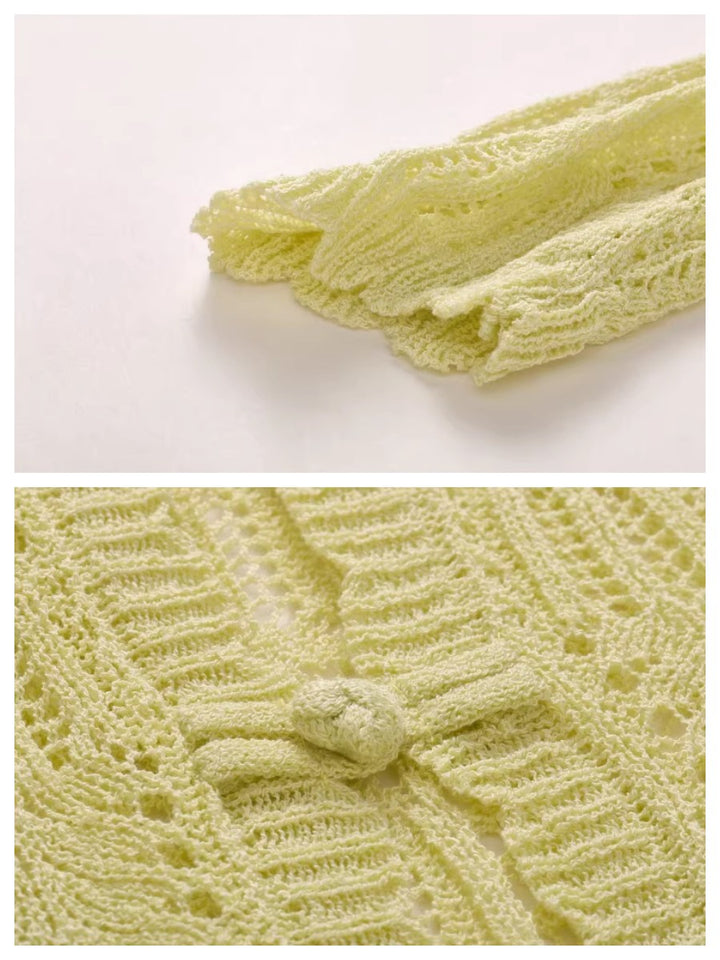 シアーレース クロップドニットカーディガン