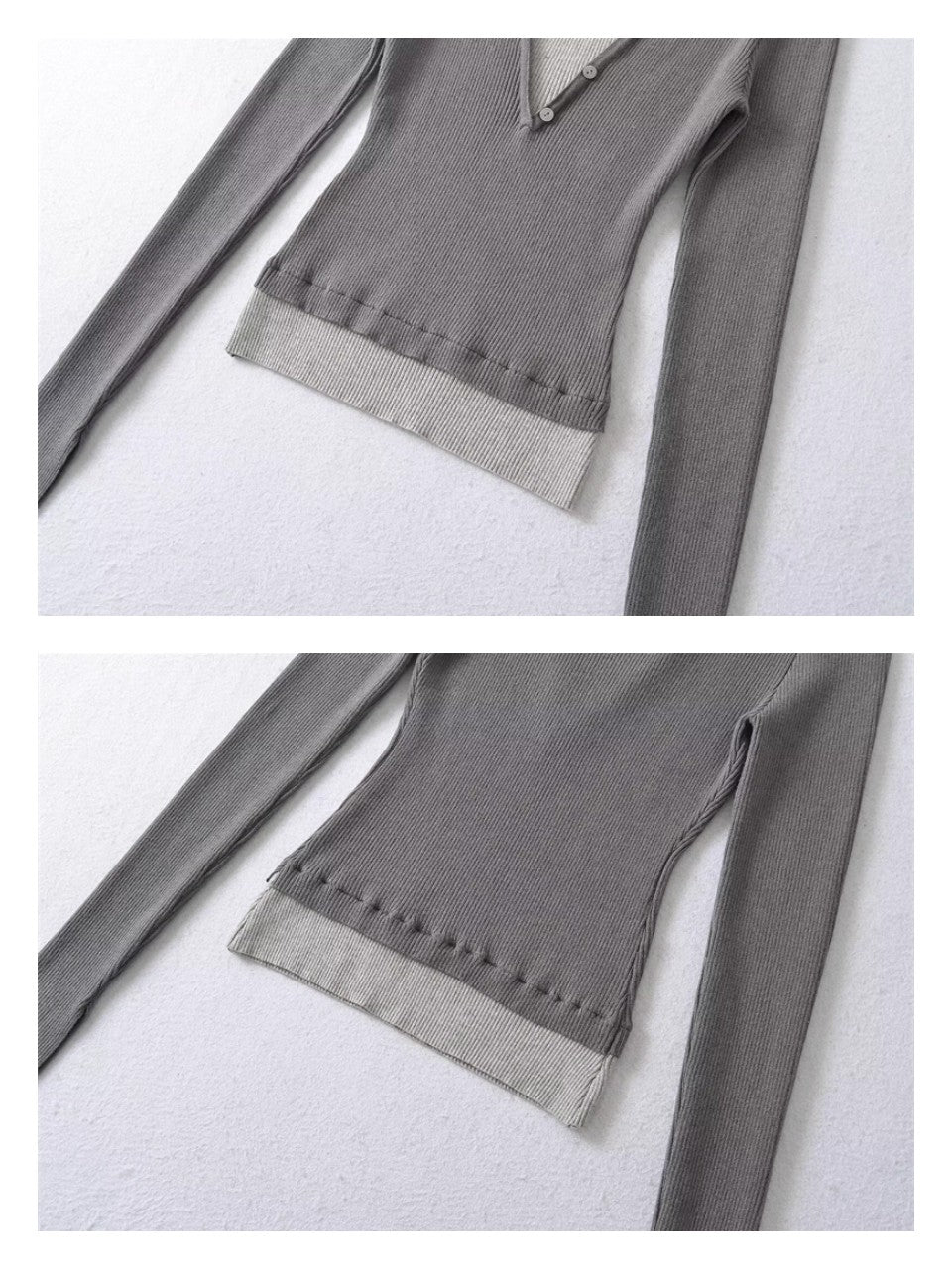 レイヤードバイカラーリブニットトップス