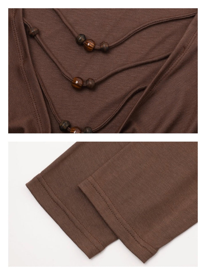 レイヤードビーズドレープカットソー