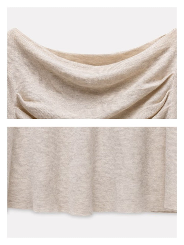 ウール混オフショルドレープトップス