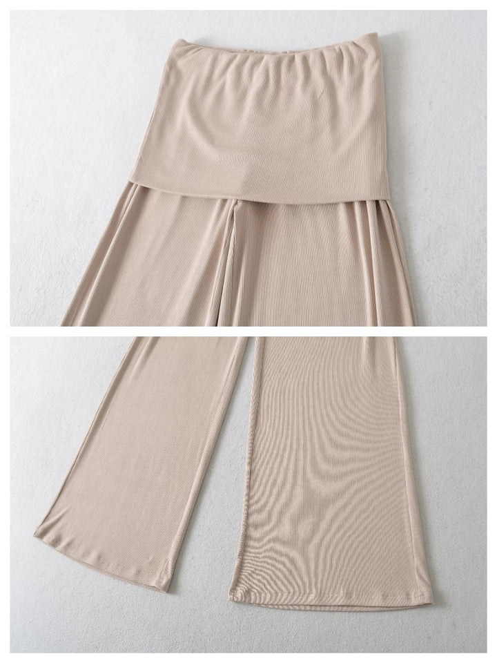 フィットスカートレイヤーリブフレアパンツ