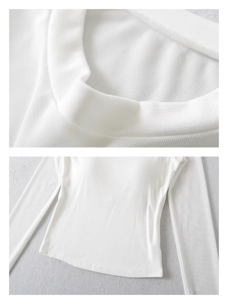 カップ付きシアーメッシュ切り替えトップス