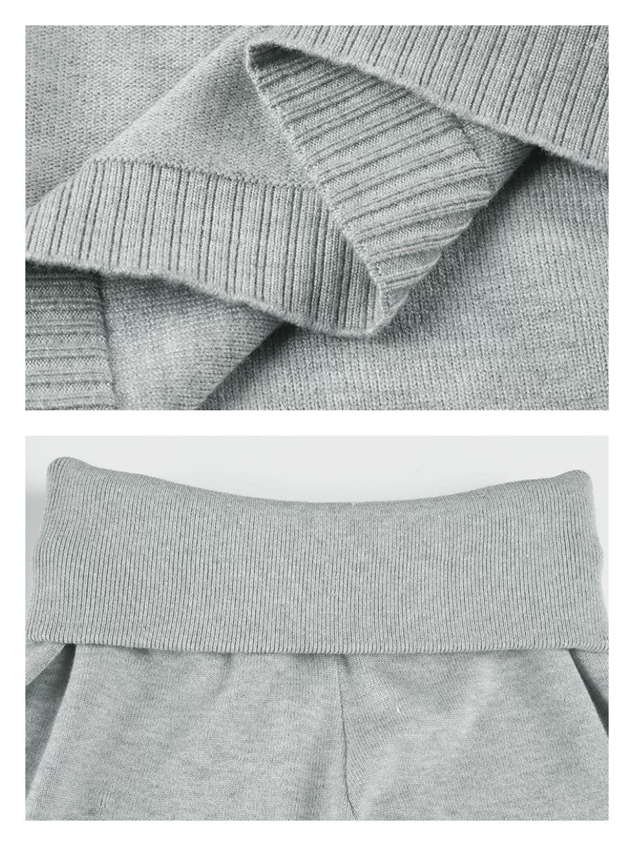 グレーニットフォールドウエストパンツセット