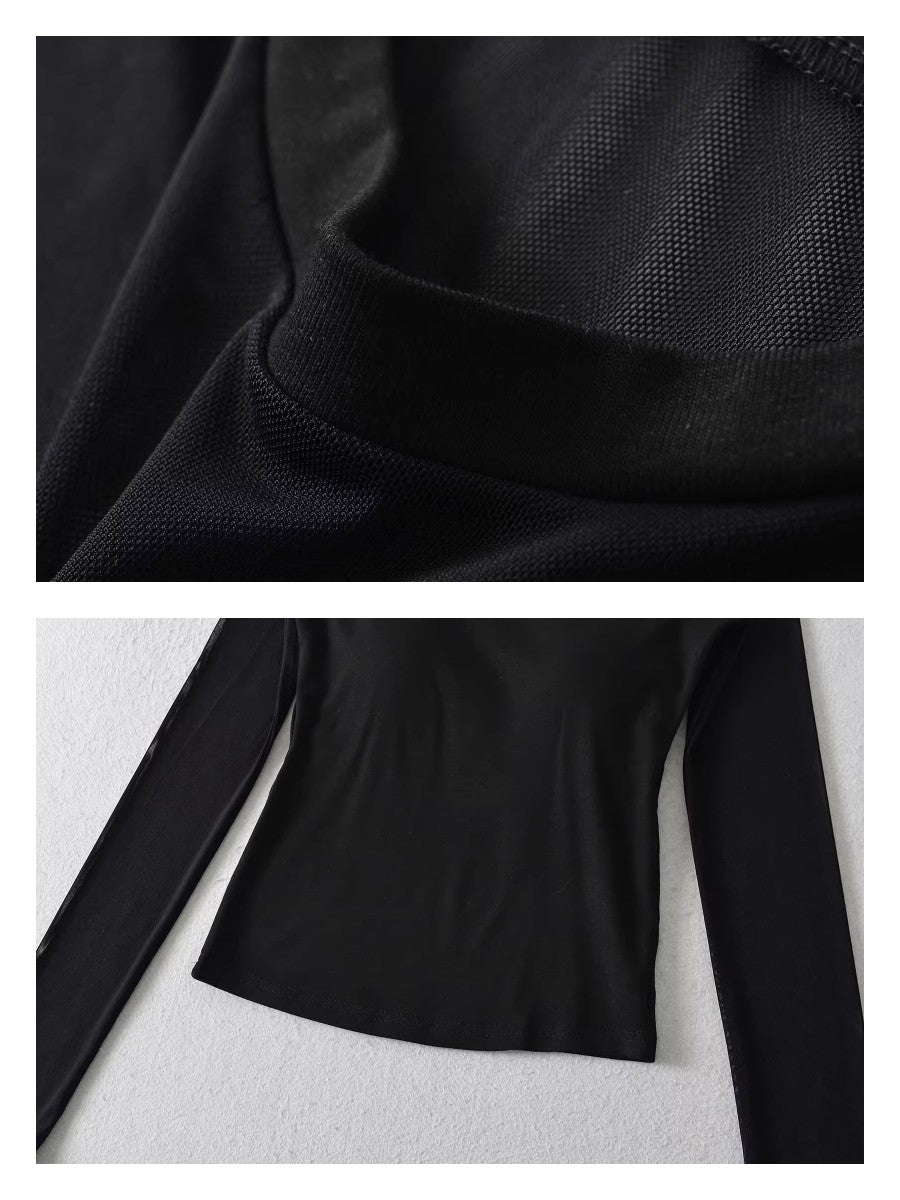 カップ付きシアーメッシュ切り替えトップス