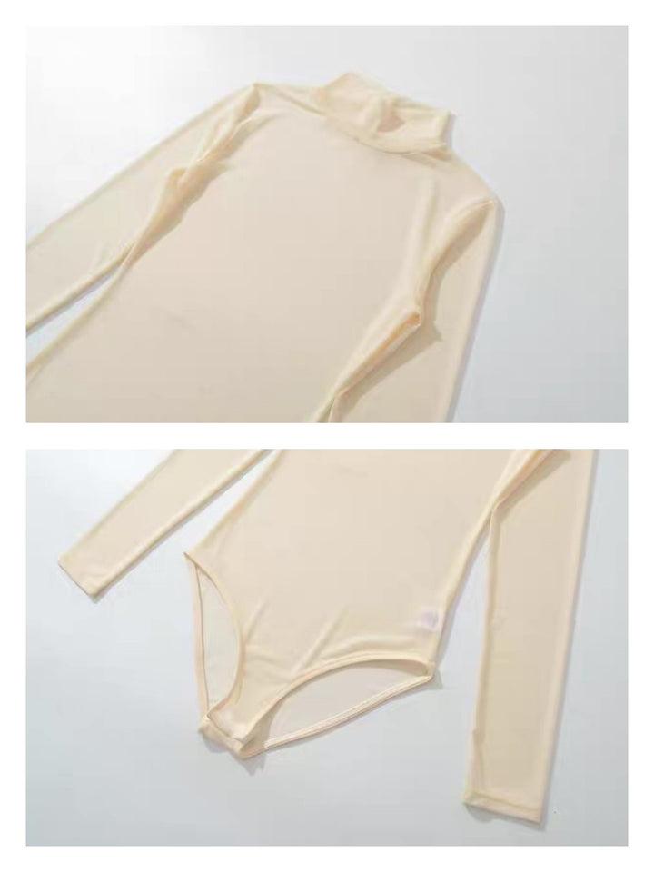シアーモックネックボディースーツ