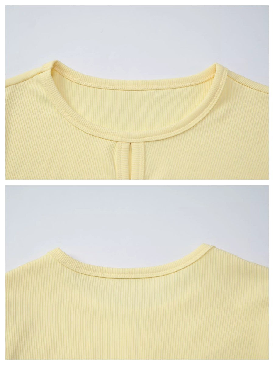 フロントカットアウトリブTシャツ