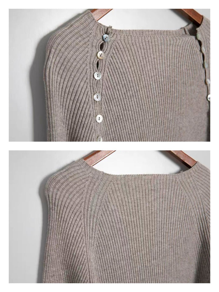 サイドシェルボタンリブニットトップス