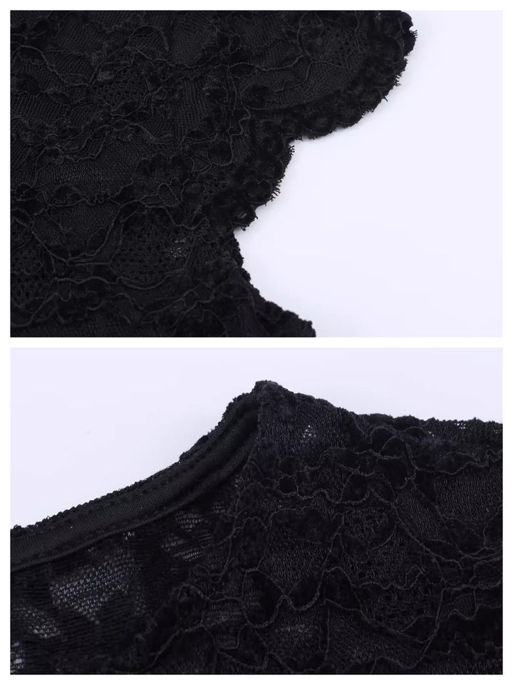 シアーレースコンパクトショートスリーブトップス