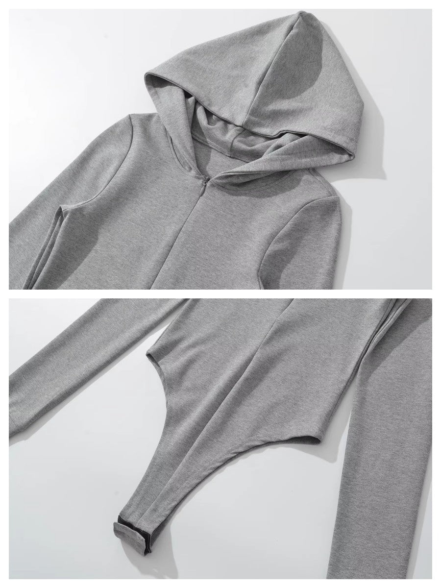 スリムフィットフーディーボディースーツ