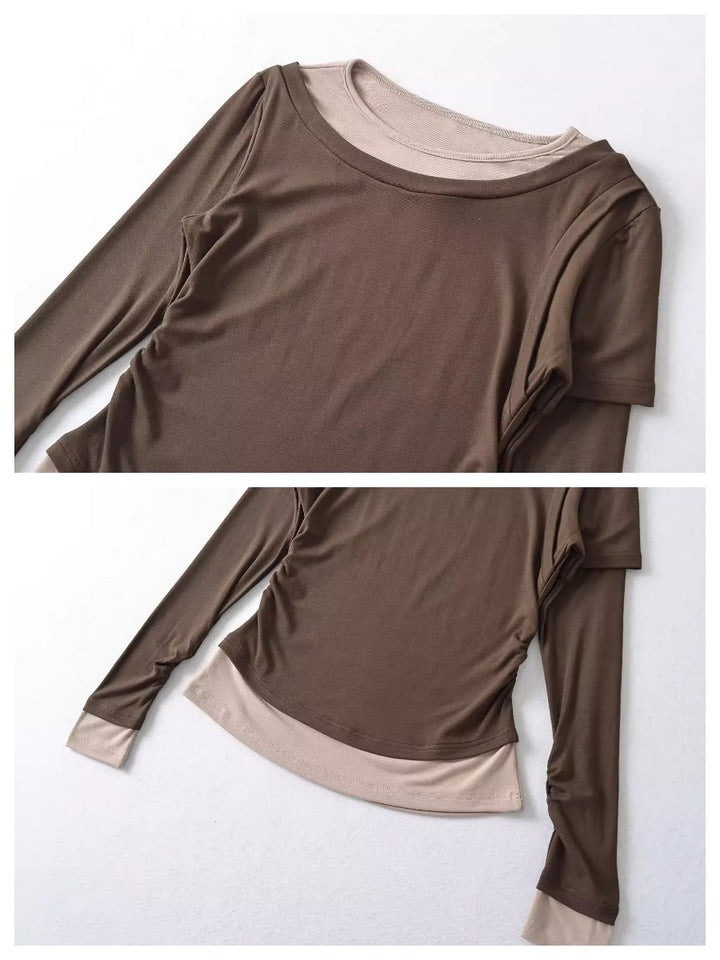 バイカラーレイヤードデザイントップス