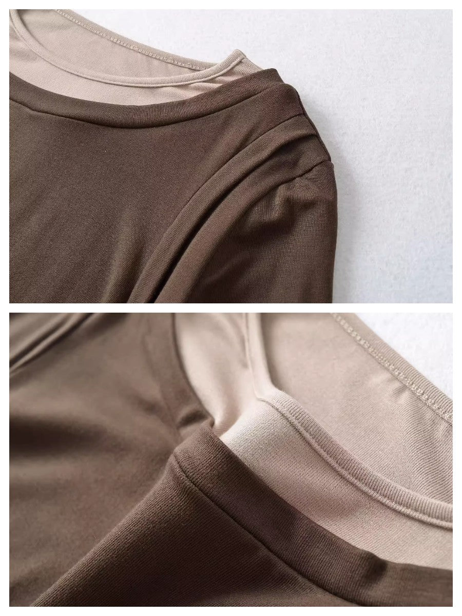 バイカラーレイヤードデザイントップス