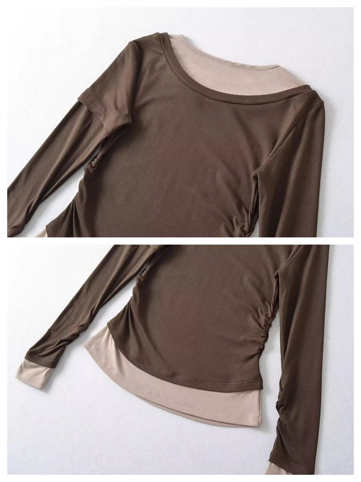 バイカラーレイヤードデザイントップス