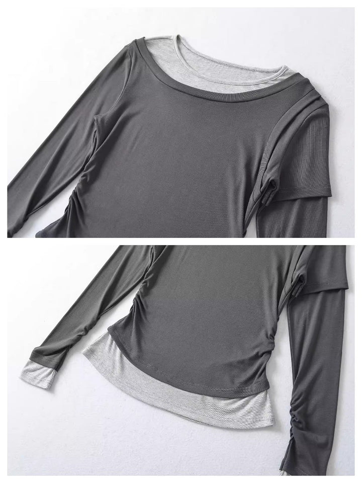 バイカラーレイヤードデザイントップス