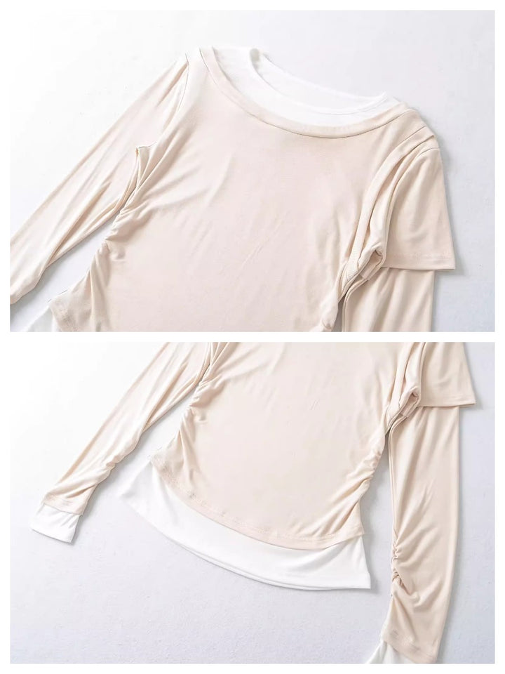 バイカラーレイヤードデザイントップス