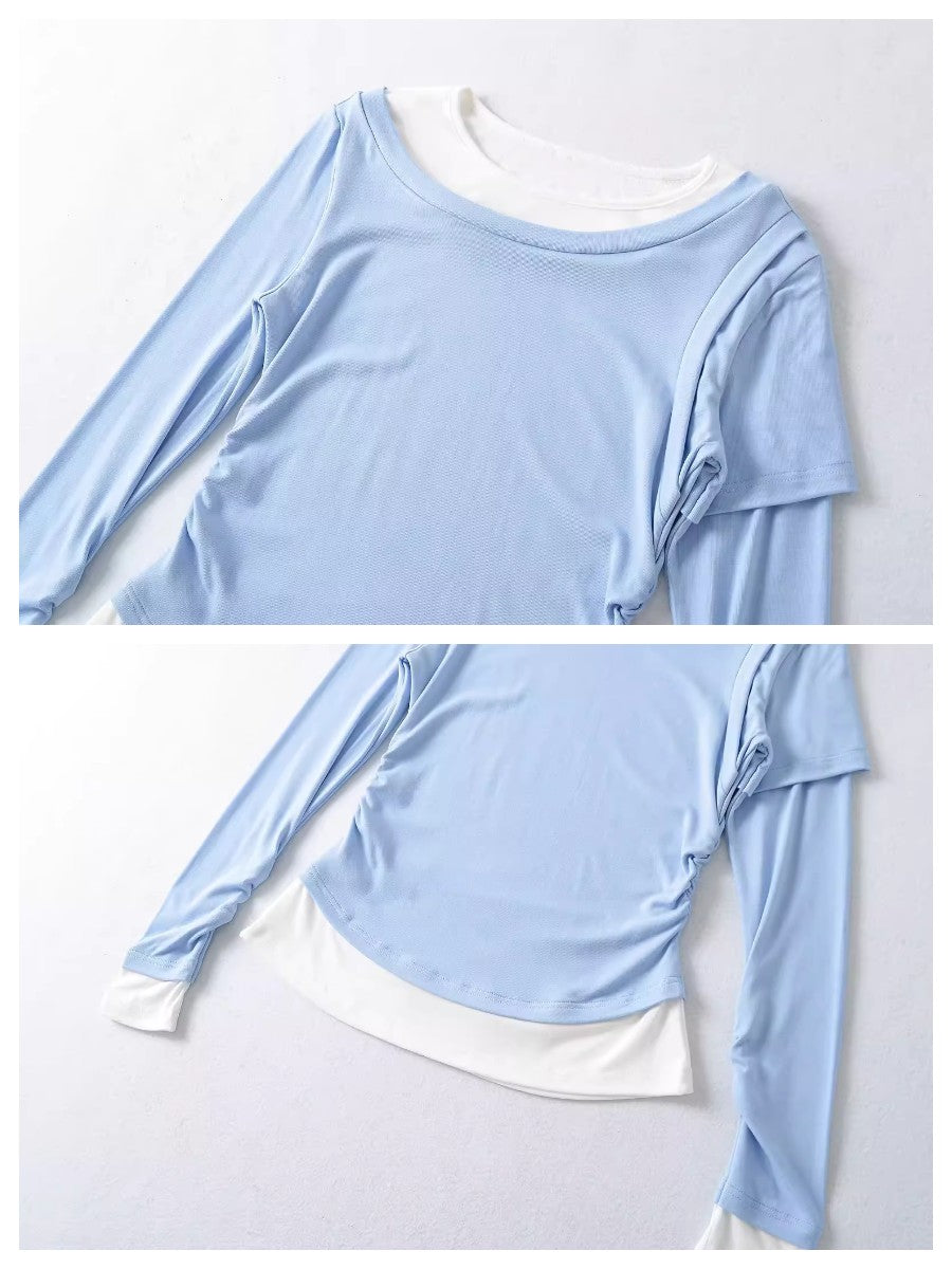 バイカラーレイヤードデザイントップス