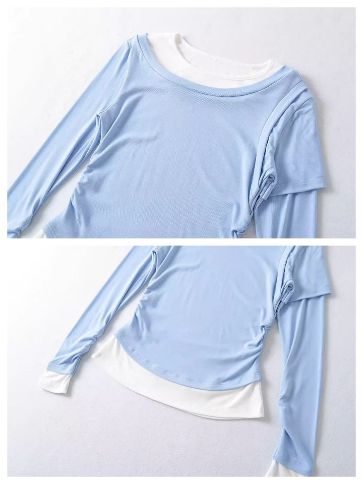 バイカラーレイヤードデザイントップス