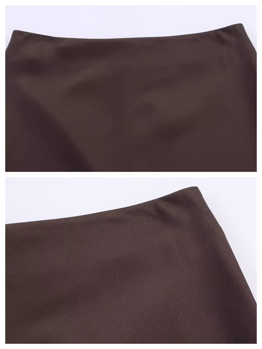 レーストリムスリットサテンミディスカート