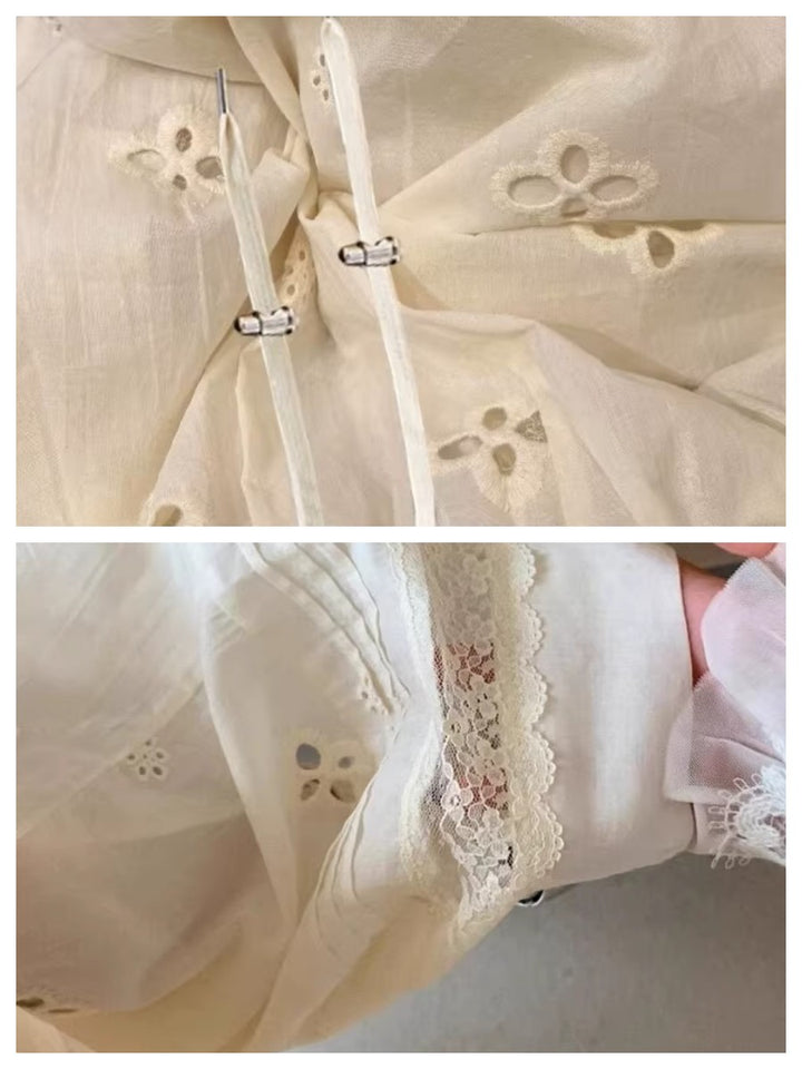 フラワーカットワーク刺繍コットンワイドパンツ